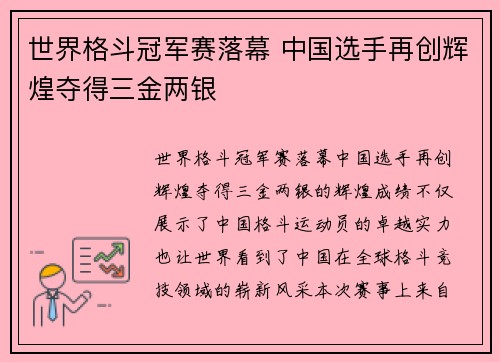 世界格斗冠军赛落幕 中国选手再创辉煌夺得三金两银